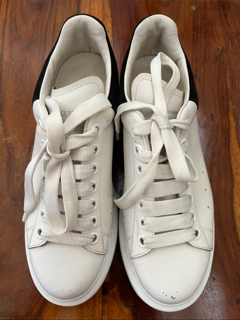 Alexander McQueen White Leather Sneakers with Black Heel
